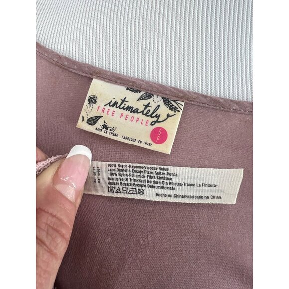 Free People Pink Voile & Lace Tiny Dot Mini Slip Dress | Boho Coquette Fairy S - Picture 13 of 16